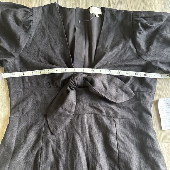 NWT Melloday Nordstrom Puff Sleeve Bow Linen Viscose Blend Maxi Dress Size Large - Picture 7 of 12
